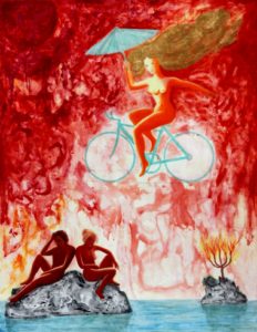 Evolution of a Myth No. 10, Apocalypse: God on Her Bicycle, mineral pigments, Dada,