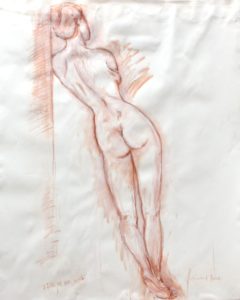 Large life drawing, Leila, natural red chalk , wash, paper