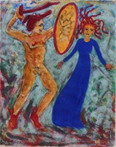 Study for Perseus and Medusa.Perseus and Medusa. Mineral Pigments in casein distemper on paper.