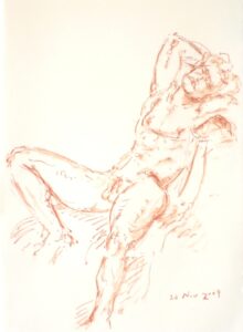 Barberini Faun /3, 2009. Natural red chalk on paper.