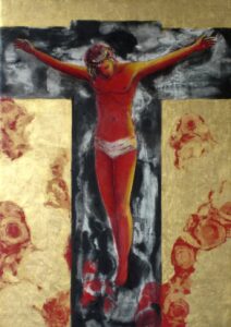 Death and Transfiguration, mineral pigments, gold leaf, oil paint