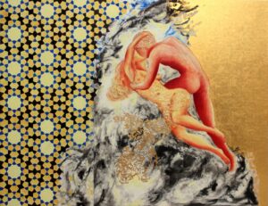 Homage to the Alhambra No. 8, The Kiss, Parsifal and Kundry, diptych, gold leaf, mineral pigments , oil paint.