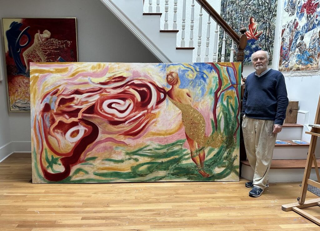 The artist Michael Price, in his Manhattan studio with a diptych, The Ground of Being