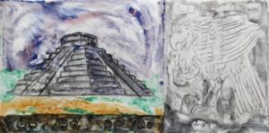 Chichén Itzá No. 1, Mayan Pyramid, Study on arches paper with natural mineral pigments in casein distemper.