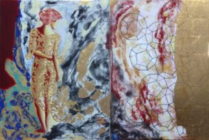 Sanguine II, Anima Mundi. Diptych, natural mineral pigments, lapis lazuli, cinnabar, root madder, gold leaf