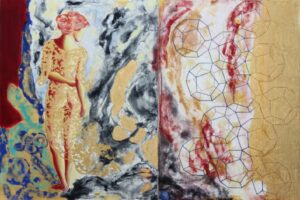 Homage to Dürer, Sanguine II, Anima Mundi. Diptych, natural mineral pigments, gold leaf.