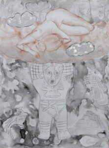 Mayan Atlas with the Sleeping Venus. 57 x 75.7 cm - 22.75 x 29.75 ins. Silver point, red and black chalk, white gold , gofun and Chinese ink on arches paper.