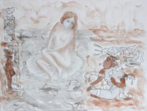 Venus Enters the Mayan World, silver point, red and bleck chalk, ink, gessoed paper
