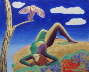 Wisdom and the Vulnerability of Vanity, natural mineral pigments from rocks and crystals, lapis lazuli, gold leaf