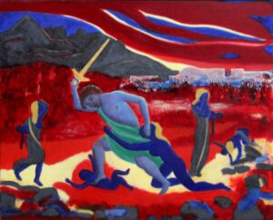 Endless Genocide-Massacre of the Innocents. Natural mineral pigments from rocks and crystals in the Renaissance tradition.